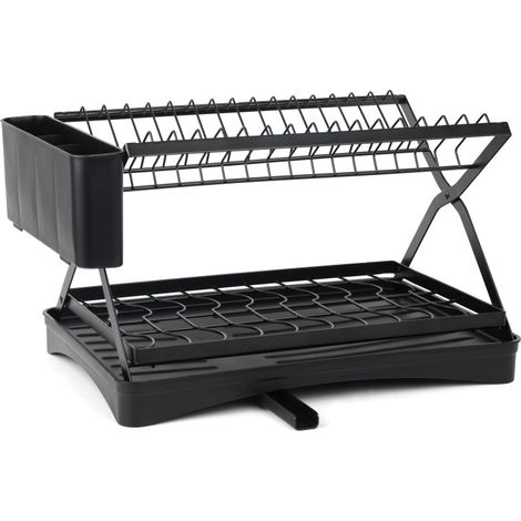 Support de rangement pour plan de travail de cuisine, design pliable en forme de X, adapté aux bols, assiettes et couverts. Combine un support à assiettes et un égouttoir. Aucun perçage requis pour l' (1/4)