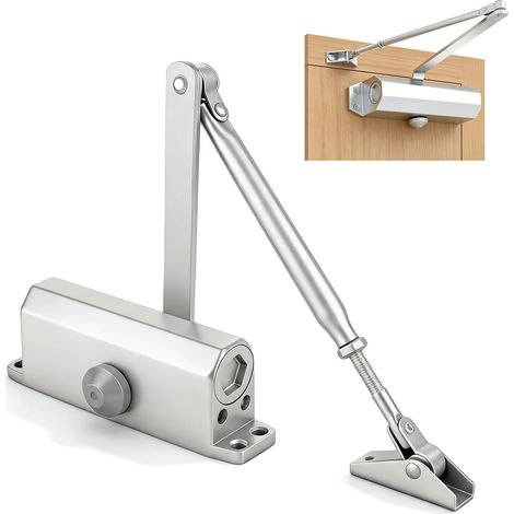 Ferme-Porte Automatique, Ferme Porte pour Commercial & Résidentiel, Réglable Vitesse de Fermeture et Verrouillage, Fonction Maintien, Porte de 20Kg à 60Kg Taille, Argent (1/5)