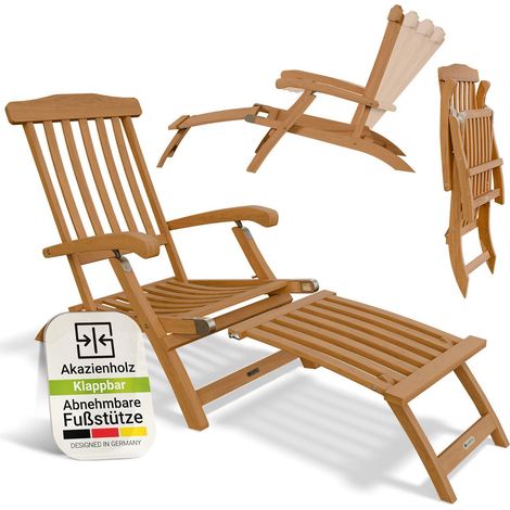 Juskys® Sonnenliege Evia - klappbar für Garten und Terrasse, geöltes Akazienholz für natürliche Optik und langlebige Nutzung, 196x54x95 cm in Natur