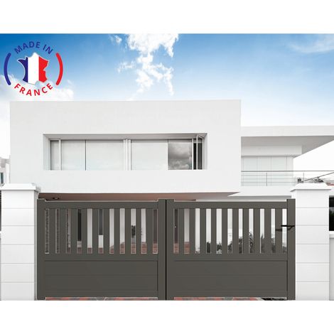 Portail aluminium coulissant semi-ajouré en kit dimensions L.4000 (entre piliers) X H.1300 mm Couleurs Gris quartz (RAL 7039)