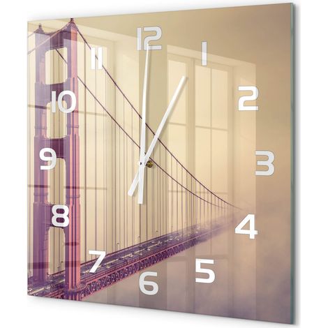 Grande Horloge Murale Carrée Design Original Verre Silencieuse Déco Maison Pont de San Francisco 60x60 cm (1/5)