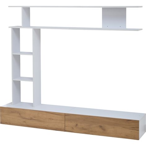 Parete TV componibile 180 x 35 x 150 cm bianco e effetto legno MODENUIT (1/5)