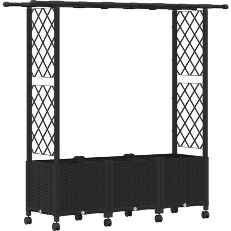 vidaXL Cama elevada con trellis y techo Negro 162,5 x 40 x 142 cm PP (1/2)
