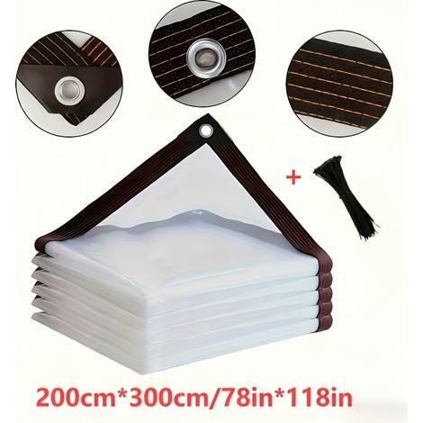 1 durchsichtige PVC-Plane mit Löchern, für Garten, Balkon, Gewächshaus, Hof, Hühnerstall, Veranda, Camping, wasserdichter Regenschutz im Freien, 78,74 x 118,11 Zoll (1/5)
