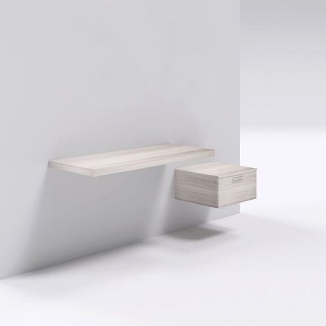 Mensolone in laminato sospeso per lavabi da appoggio e cassettiera bianco larice (1/3)