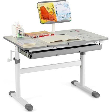 COSTWAY Bureau Enfants et Chaise avec Hauteur Réglable (Gris) (1/5)