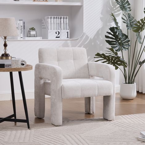 Sillón 1 Plaza con Reposabrazos Ergonómicos Acolchado Cómodo Espuma De Alta Densidad Estructura Robusta en Chenilla Beige