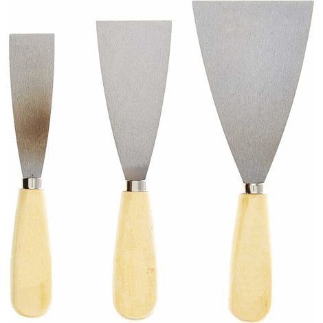 Spatules Couteau pour Décaper, Enduire, Lisser, Mastiquer, Boucher, Gratter, Décoller, Poncer Manche en Bois 3 tailles 7cm, 5cm, 3cm Lame souple en acier inoxydable,,Lot de 3 (1/5)