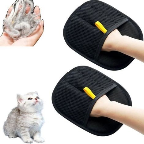 Lot de 2 paires de gants anti-poils statiques pour animaux de compagnie,réutilisables,nettoyants et épilatoires,noirs,23x17 cm