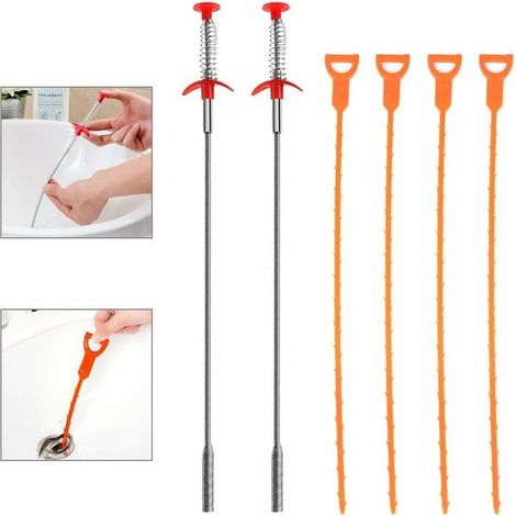 Green Mobility-Crochet de nettoyage evier, 6 pièces Outil de vidange des cheveux Spring Pipe Dredging Sewer Dredging Tools Drain Snake Hair Clog Drain Hair Remover Tool pour douche et lavabos de cuisi (1/5)