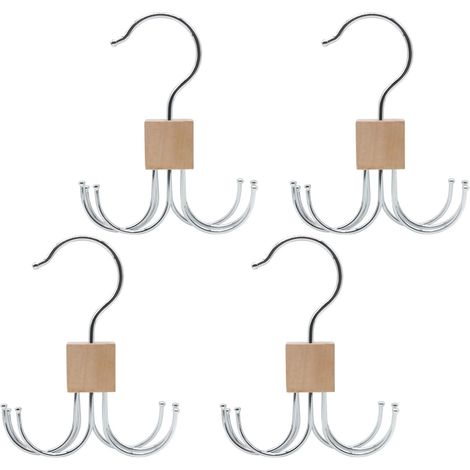 4 Pièces Bois Cintre De Ceinture, Organisateur De Ceinture Rotatif, Petit Support De Rangement pour Ceinture,6 Crochets, Couleur en Bois (1/5)