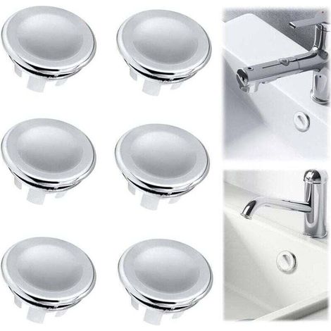 Lot de 6 Bouchons de Trop-Plein placage Débordement d'Évier de Lavage de Salle de Bains de Cuisine Couvercle de Trop-Plein pour Lavabo Bouchon Trop Plein Evier Pour Lavabo,Salle de Bain,Cuisine (1/5)