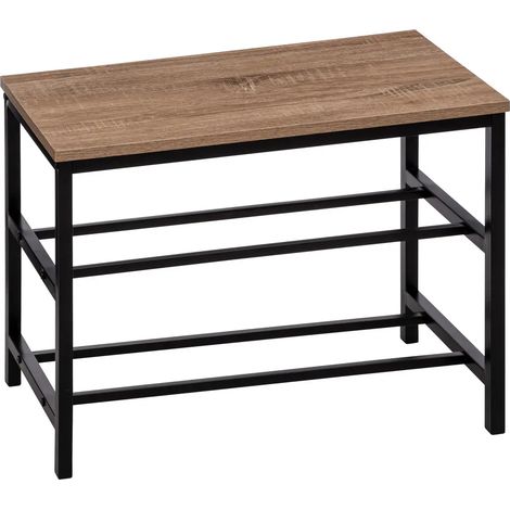 Banc range chaussures en panneaux de particules/métal coloris naturel - Longueur 63 x Profondeur 30 x Hauteur 45 cm