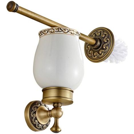Brosse de Toilette en Laiton de Haute Qualité Fini par Laiton Antique avec Les Motifs délicats à la Base et à la Barre Brosse WC de Couleur Bronze Décoration et Accessoire pour Salle de Bain (1/5)