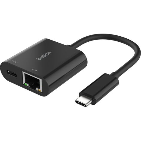 Belkin Connect USB-C to Ethernet Adapter + Charging de 100 W, 1 porta Gigabit Ethernet e 1 porta USB-C, connessione veloce de Internet de [10/100/1000] Mbps, per iPhone 16, 15, Samsung Galaxy S24 e al (1/5)
