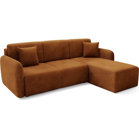 Sofá Cama con Chaiselongue Ranco, Almacenaje, Reversible, Reclinable, 245x185 cm Naranja