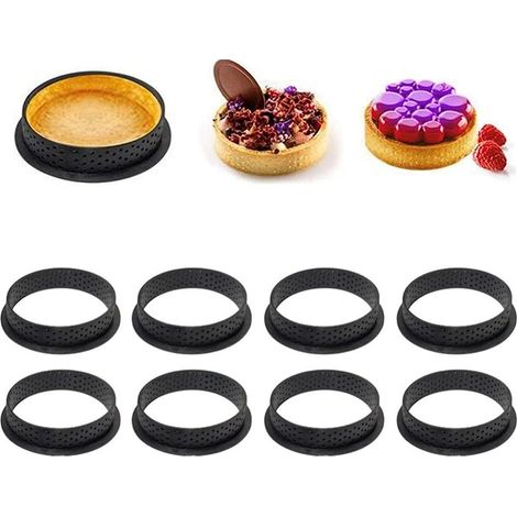 Anneaux à tarte, moule à gâteau perforé, anneau circulaire en Mousse de forme ronde, tartelette circulaire, moule perforé, décoration de gâteau, 8 pièces