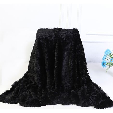 Couverture, Super Douce et Duveteux Plaid Fausse Fourrure, Polyvalente Plaid Polaire Chaude et Confortable pour Chambre Canapé Voyage - Noir 160x200cm
