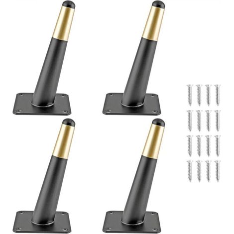 Set of 4 tapered metal furniture legs, medieval style, for sofas, cabinets, tables, chairs, cupboards, 15 cm, black and gold (1/5)