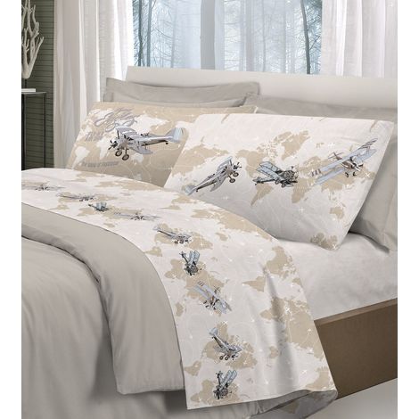 Completo letto con stampa fotografica 100% cotone 3 misure parure Linea Aerei Beige - Piazza e mezza (1/3)
