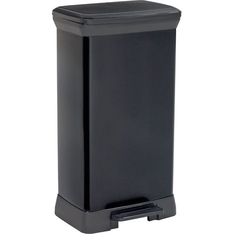 Poubelle Rectangulaire à pédale Decobin 50L - Fermeture Douce - Aspect Métal - pour Cuisine, Bureau, Salle de Bain - 39 x 29 x 72 cm - Noir - Recyclé(Version précedente) (1/5)
