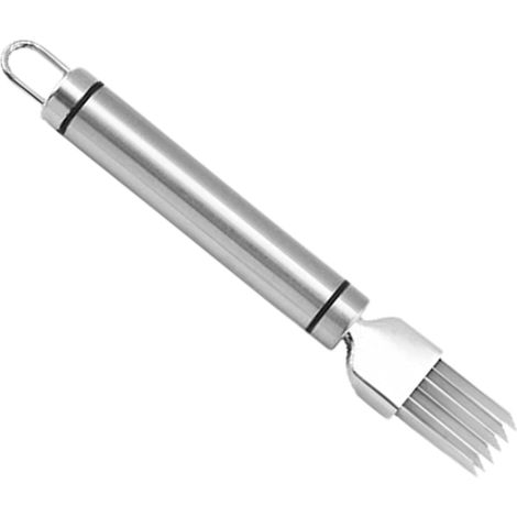 Picadora de cebollas de acero inoxidable – Plateada, 18 cm, con cubierta protectora inoxidable, picadora manual de cebollas, cortadora de cebollas  Herramienta de corte afilada para diversas verduras (1/5)