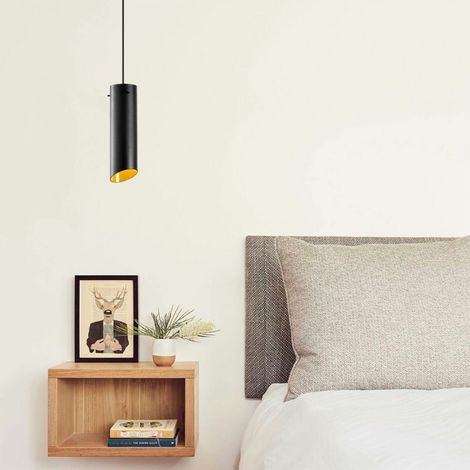 Lampe de chevet suspendue noire mat, forme cylindre SILE (1/5)
