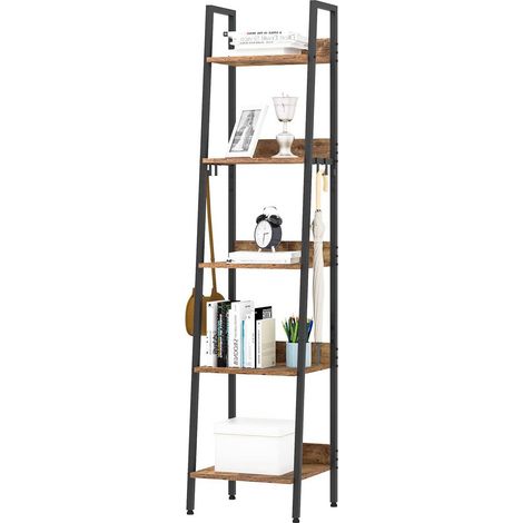 WOLTU Scaffale a Scala da Parete Libreria a 5 Ripiani Porta Piante Portaoggetti Nero (1/5)