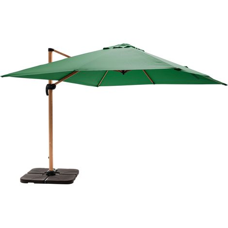 Parasol déporté 3x3m et 4 dalles à remplir effet bois vert cactus