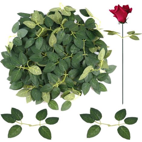 Künstliche Rosenblätter 60 Stück, Deko Grün Blatt, Rattanblätter, Kunstpflanzen (1/5)