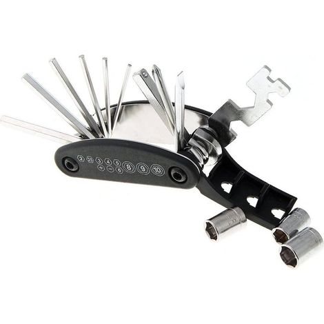 Kit de réparation pour motos et vélos comprenant une clé Allen multifonction 16 en 1, un outil multifonction et un tournevis, idéal pour la maison, les activités de plein air, les voyages, le camping, (1/4)