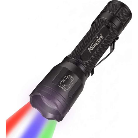 X32 4 en 1 Lampe de Poche LED Multicolore Blanc Bleu Vert Rouge Rechargeable Zoom Couleur Tactique avec Chargeur de Batterie, Pile Incluse pour Camping Randonnée Chasse Pêche Pédestre (1/5)