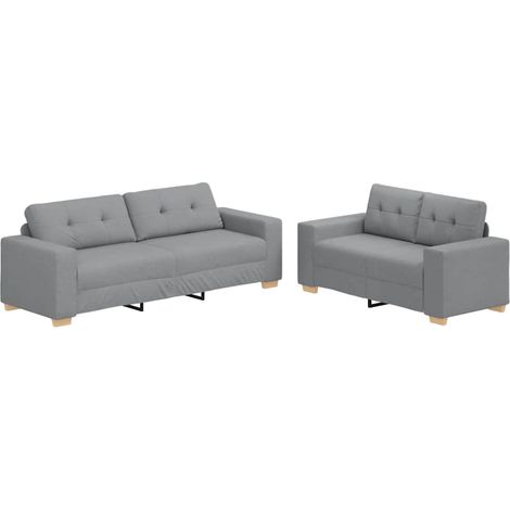 vidaXL Ensemble de canapé 2 pcs avec coussins en tissu gris clair (1/5)