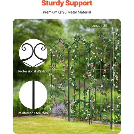 Treillis jardin pour plantes grimpantes, 51 x 180 cm, treillis fleurs de jardin en métal antirouille, treillis de rosiers grimpants extérieur, support de concombres, pour cours, pelouses, 4 pcs (1/5)