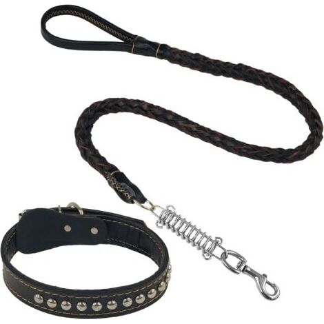 Collier et laisse en cuir reconstitué pour chiens, design tressé avec amortisseur, durable et élégant, idéal pour l'entraînement et la promenade,noir L (1/5)