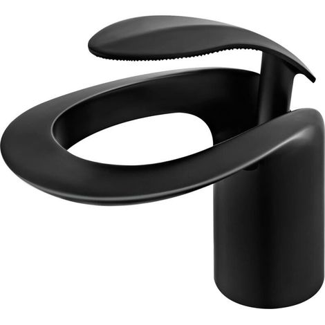 Robinet de lavabo de salle de bain créatif à trou unique, robinet de lavabo à cuvette ronde, robinet de salle de bain noir à poignée unique comprenant deux tuyaux standard américains de 3/8"