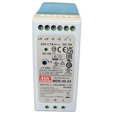 MW MEAN WELL MDR-40-24 Alimentatore Guida DIN 40W 24V 1,7A Input 220V e 110V