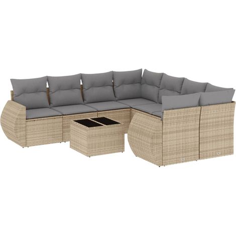 Maison Exclusive - Set Divano da Giardino 9 pz con Cuscini Beige in Polyrattan (1/5)