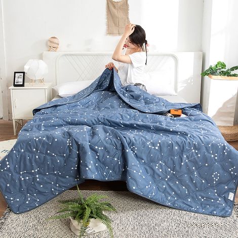 Couette D'Été - Coton Lavé - 150x200 cm - Bleu - Machine Lavable - 1 Pièce (1/5)