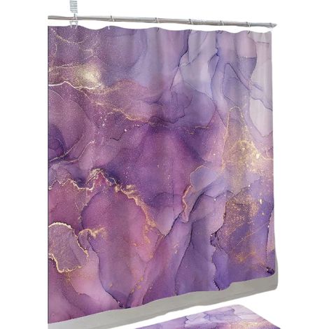 Rideau de douche en marbre kit à décor moderne abstrait pour baignoire eau luxe salle Tissu Violet (1/5)