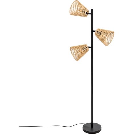 Lampe suspendue, Suspension luminaire droit en bois naturel et métal noir- Longueur 49,5 x Profondeur 24 x Hauteur 150 cm (1/4)