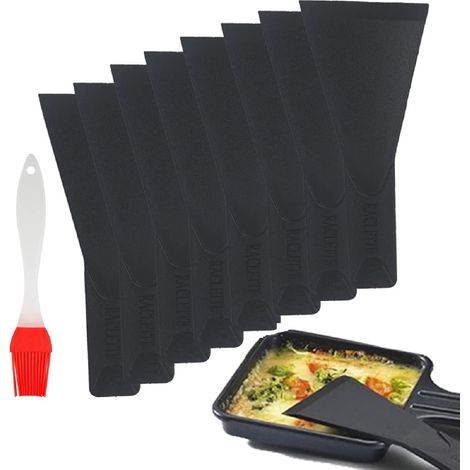 Spatule Pour Poêlon, PlastiqueSpatule Raclette, Spatule Raclette Nylon, 8PCS Grattoir Raclette avec 1 Brosse en Silicone Nylon Pelle à Raclette Ustensile de Cuisine pour Fromage (1/5)
