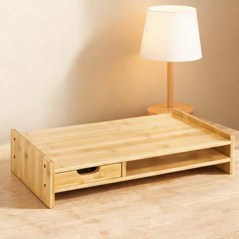 Support moniteur avec tiroir en bambou 49 x 25,5 cm en bambus (1/5)