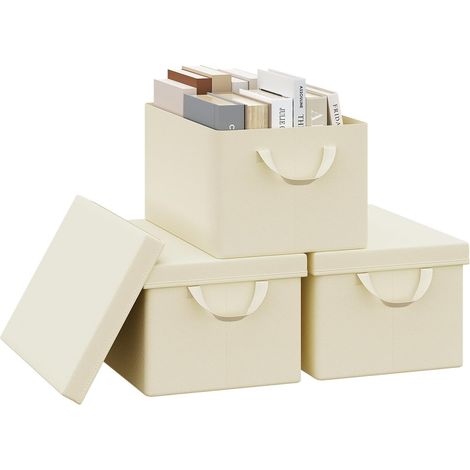 WOLTU 3x 20L Storage Boxes, Stackable Design Storage Chests Cream