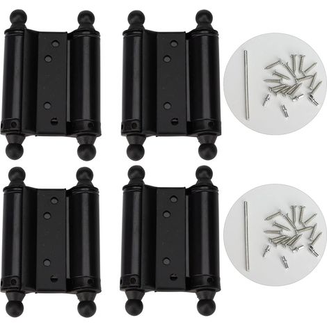 Lot de 4 charnières à ressort double action de 7,6 cm pour porte battante de café, cowboy, fermeture automatique, en acier laminé à froid, charnières de porte avec vis, broches et tige (1/5)
