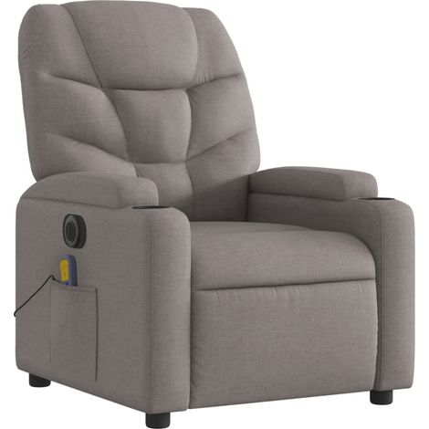 Poltrona relax TV con funzione massaggio reclinabile elettrica in tessuto tortora DEC027273