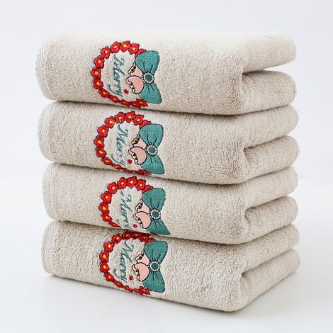 Serviettes de table à motifs de Noël en pur coton, douces et absorbantes, lot de 4, couleur kaki / 34 x 78 cm