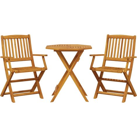 Set Bistrò Pieghevole 3pz in Legno Massello di Acacia vidaXL