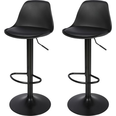 Juego de 2 Taburetes de Bar Sillas de Comedor Taburetes Altos de Cocina, Sillas de Bar de Metal de Cuero PU Negro (1/5)
