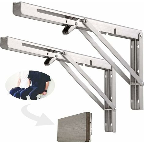Étagère murale pliante en acier inoxydable 304, largeur 500 mm, support réglable pour établi ou atelier, 2 supports muraux inclus, finition argentée